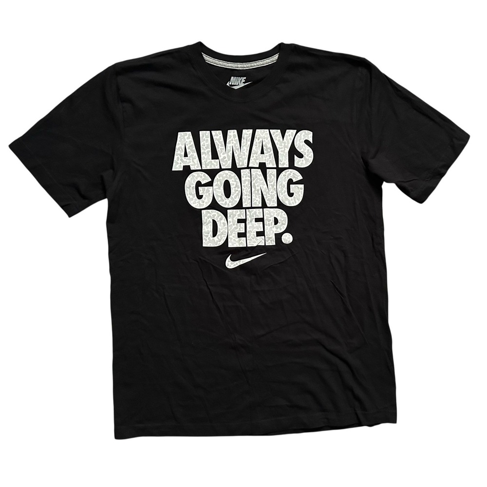 Nike Mens Shirt Black Graphic Tee Always Going Deep Camo Swoosh Basketball Sz M‎